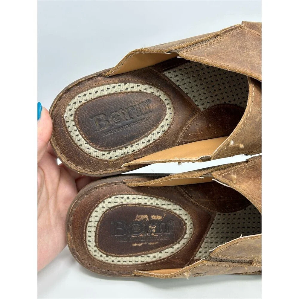 Born Men's Slide Sandals Brown Cross Strap Slip-On Comfort Casual Size 13